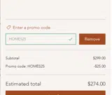HOMES25 coupon verification screenshot