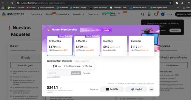 Homestyler checkout page showing Homestyler coupon code box | Screenshot taken by SimplyCodes community member on Sep 3, 2025