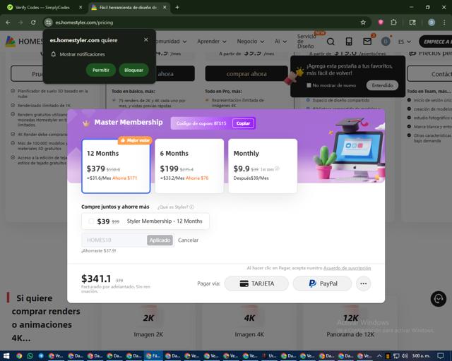 Homestyler checkout page showing Homestyler coupon code box | Screenshot taken by SimplyCodes community member on Sep 8, 2025