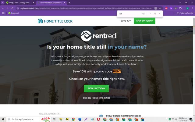 Home Title Lock checkout page showing Home Title Lock promo code box | Screenshot taken by SimplyCodes community member on Feb 17, 2025