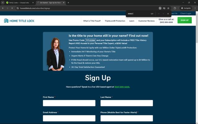 Home Title Lock checkout page showing Home Title Lock promo code box | Screenshot taken by SimplyCodes community member on Mar 3, 2025