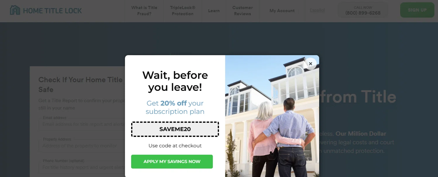 Home Title Lock US promo code screenshot showing code SAVEME20 applied at Home Title Lock US checkout page. Uploaded by SimplyCodes community member PaulSkenes on Jun 6, 2026
