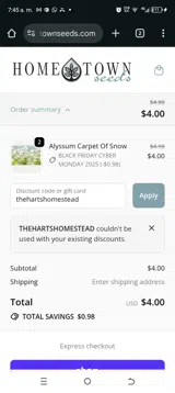 thehartshomestead coupon verification screenshot