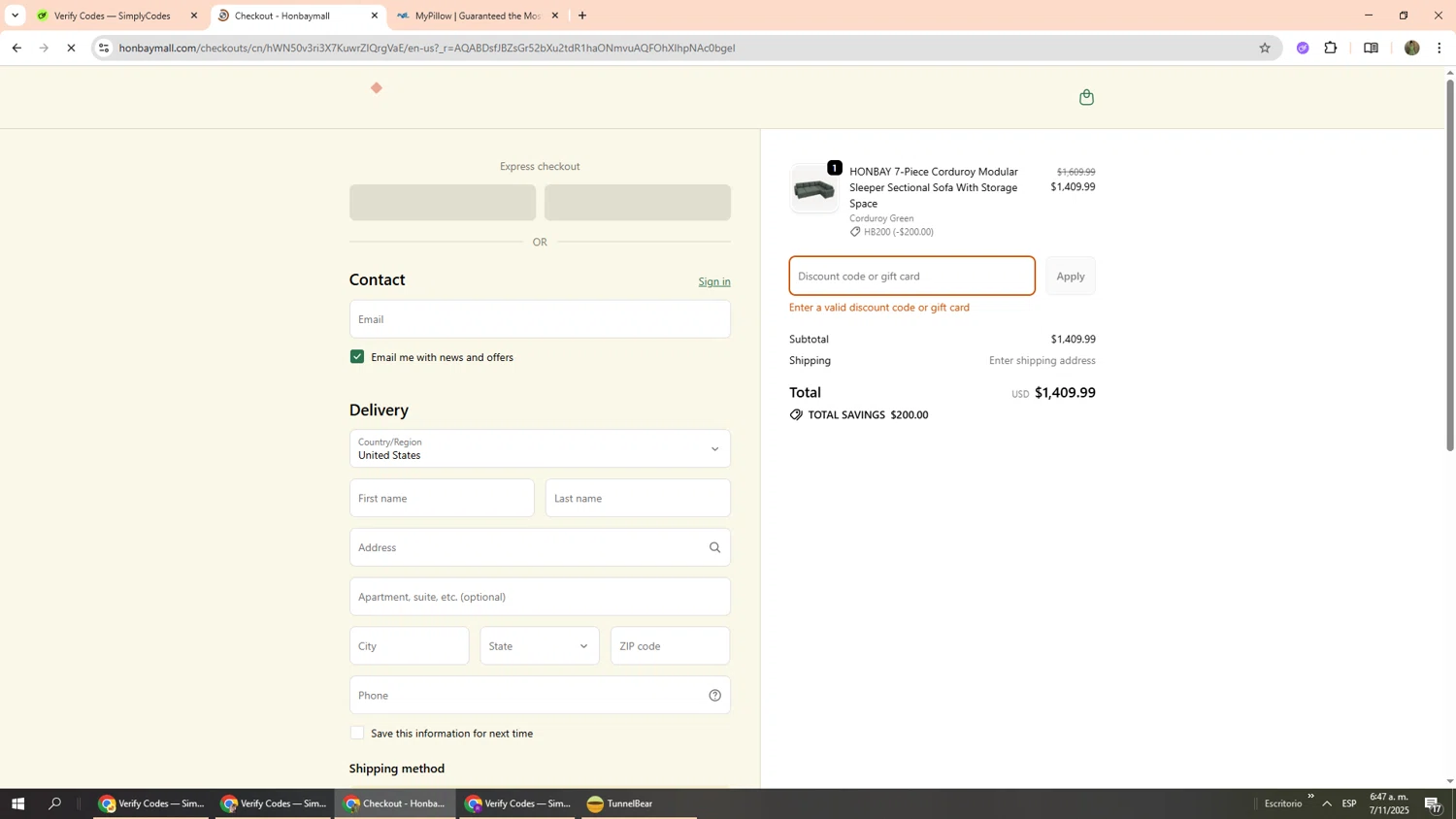 HONBAY discount code screenshot showing code HONBAY80 applied at HONBAY checkout page. Uploaded by SimplyCodes community member Phoenix585 on Nov 7, 2025