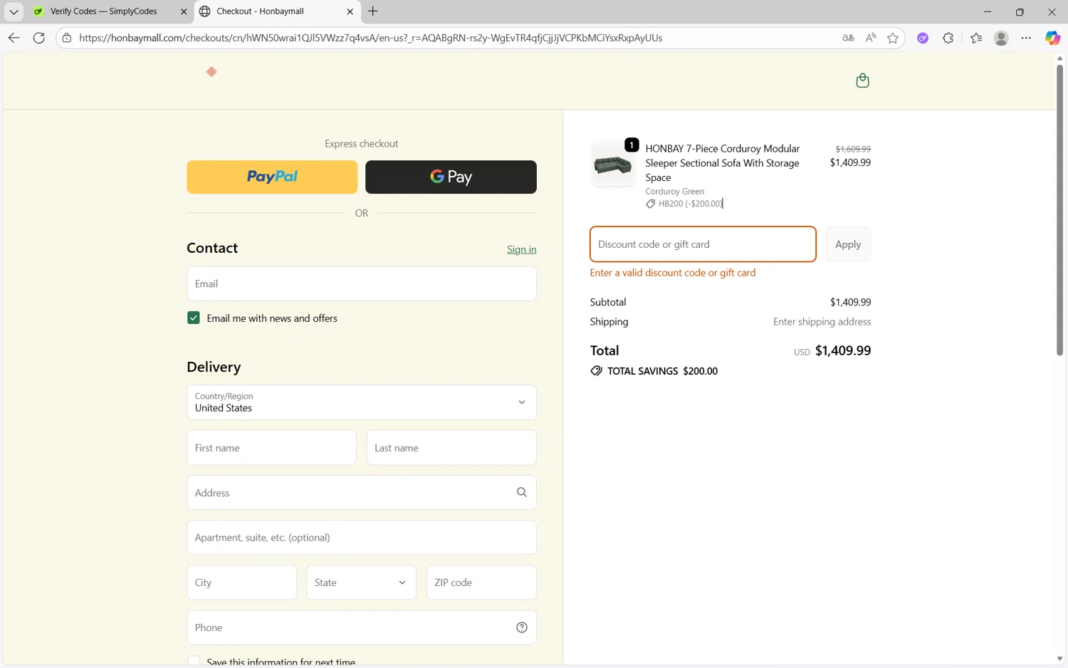 HONBAY discount code screenshot showing code HONBAY80 applied at HONBAY checkout page. Uploaded by SimplyCodes community member juanx1702 on Nov 7, 2025