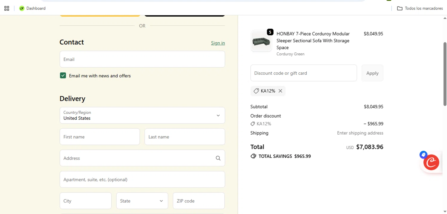 HONBAY discount code screenshot showing code KA12% applied at HONBAY checkout page. Uploaded by SimplyCodes community member Speedy on Nov 7, 2025