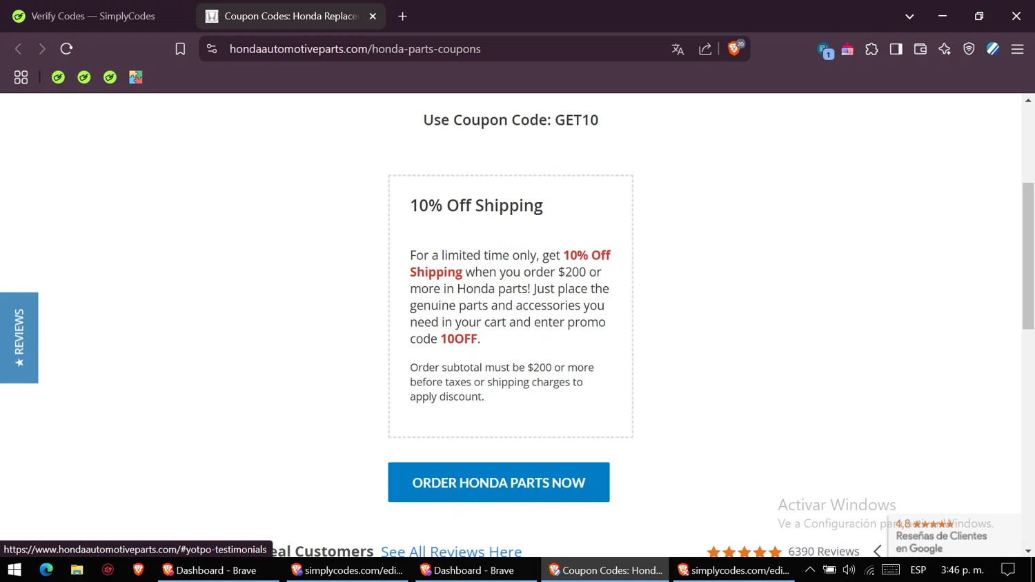 Honda Automotive Parts checkout page showing Honda Automotive Parts promo code box | Screenshot taken by SimplyCodes community member on Feb 24, 2025