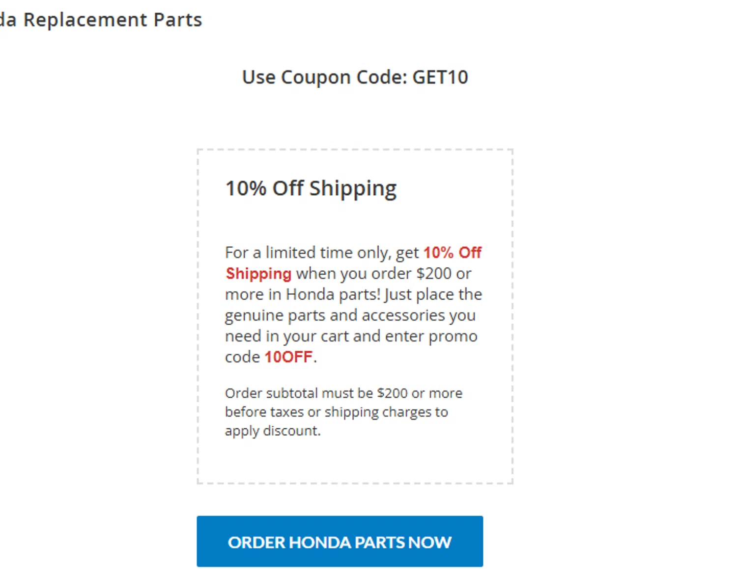 Honda Automotive Parts checkout page showing Honda Automotive Parts promo code box | Screenshot taken by SimplyCodes community member on Feb 24, 2025