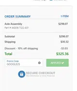 Honda Car Parts Direct coupon verification screenshot