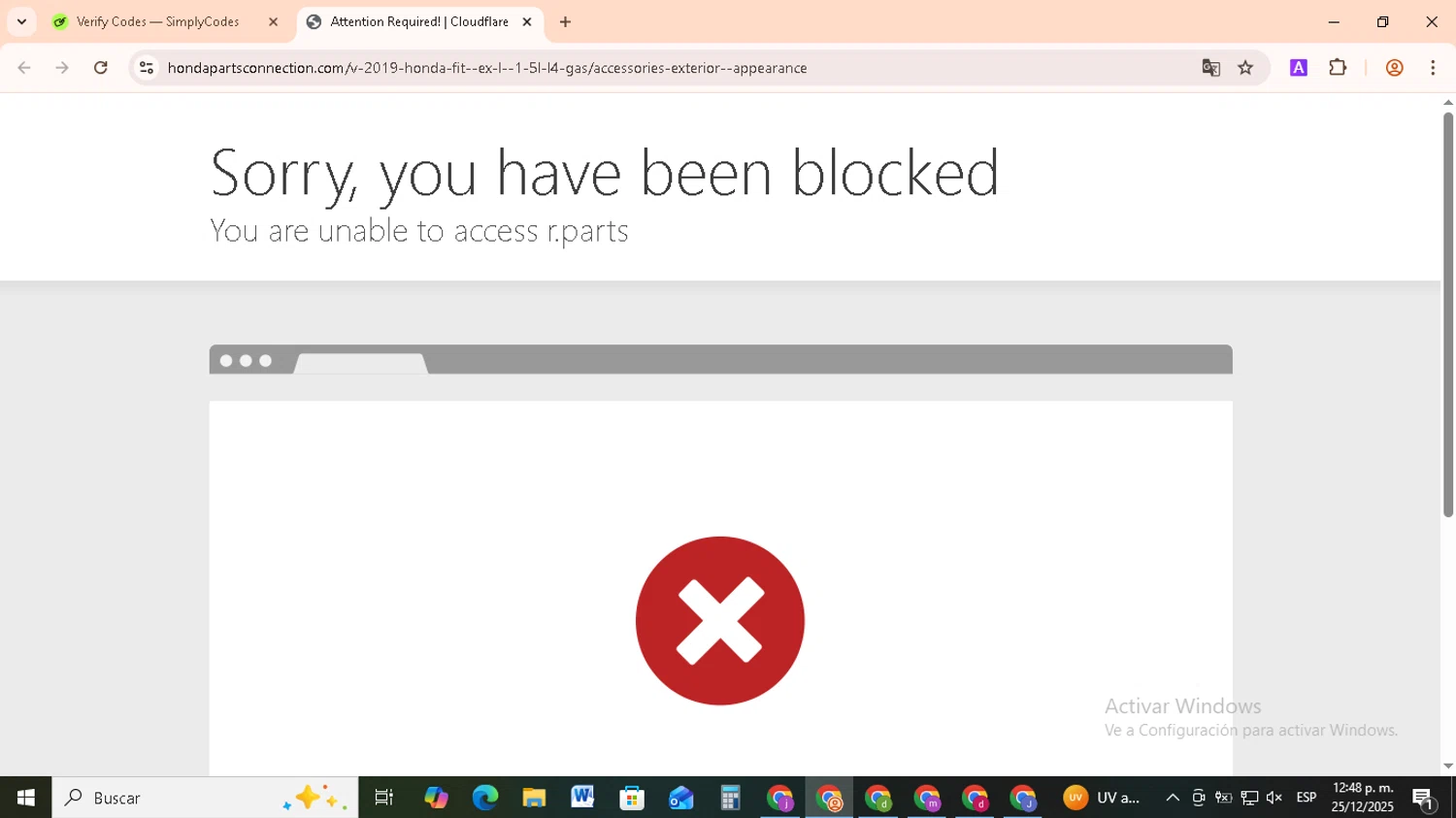 Honda Parts Connection promo code screenshot showing code DPFHONDA5 applied at Honda Parts Connection checkout page. Uploaded by SimplyCodes community member RebateCollector5909 on Dec 25, 2025