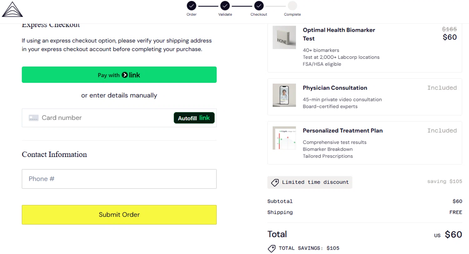 Hone Health discount code screenshot showing code SPRING50 applied at Hone Health checkout page. Uploaded by SimplyCodes community member GloriousCollector9521 on Apr 14, 2025