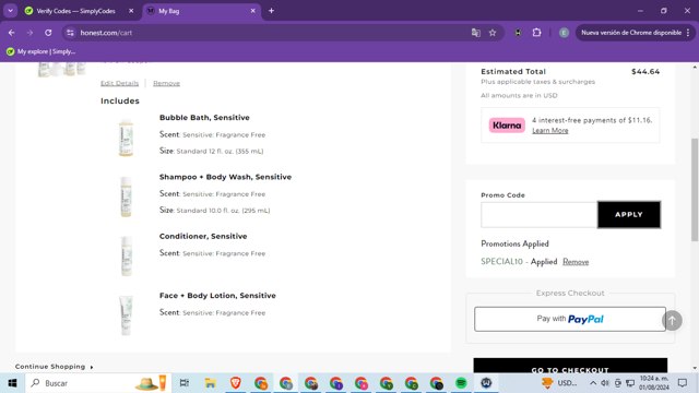 Honest checkout page showing Honest promo code box | Screenshot taken by SimplyCodes community member on Aug 1, 2024
