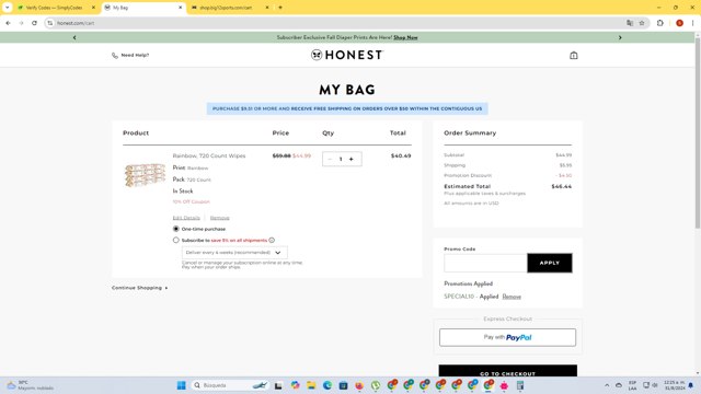 Honest checkout page showing Honest promo code box | Screenshot taken by SimplyCodes community member on Aug 31, 2024