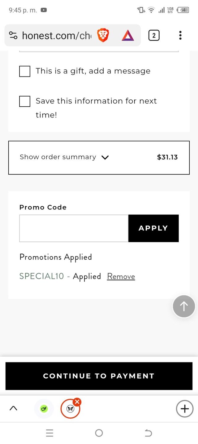 Honest checkout page showing Honest promo code box | Screenshot taken by SimplyCodes community member on Aug 19, 2024