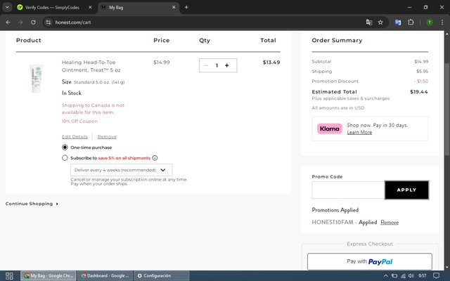 Honest checkout page showing Honest promo code box | Screenshot taken by SimplyCodes community member on Aug 14, 2024
