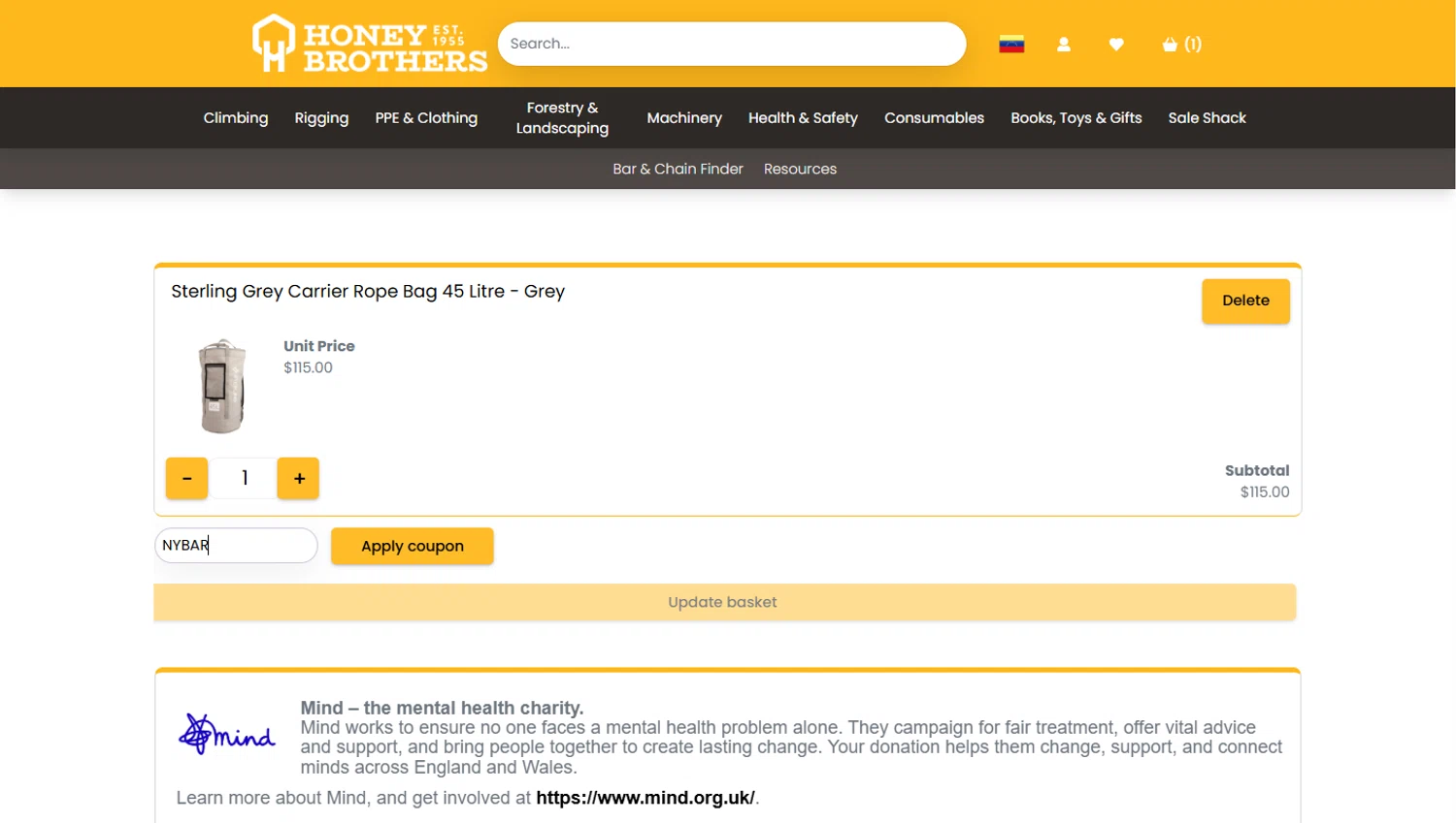 Honey Brothers discount code screenshot showing code NYBAR applied at Honey Brothers checkout page. Uploaded by SimplyCodes community member ShieldScout6572 on Jun 11, 2025