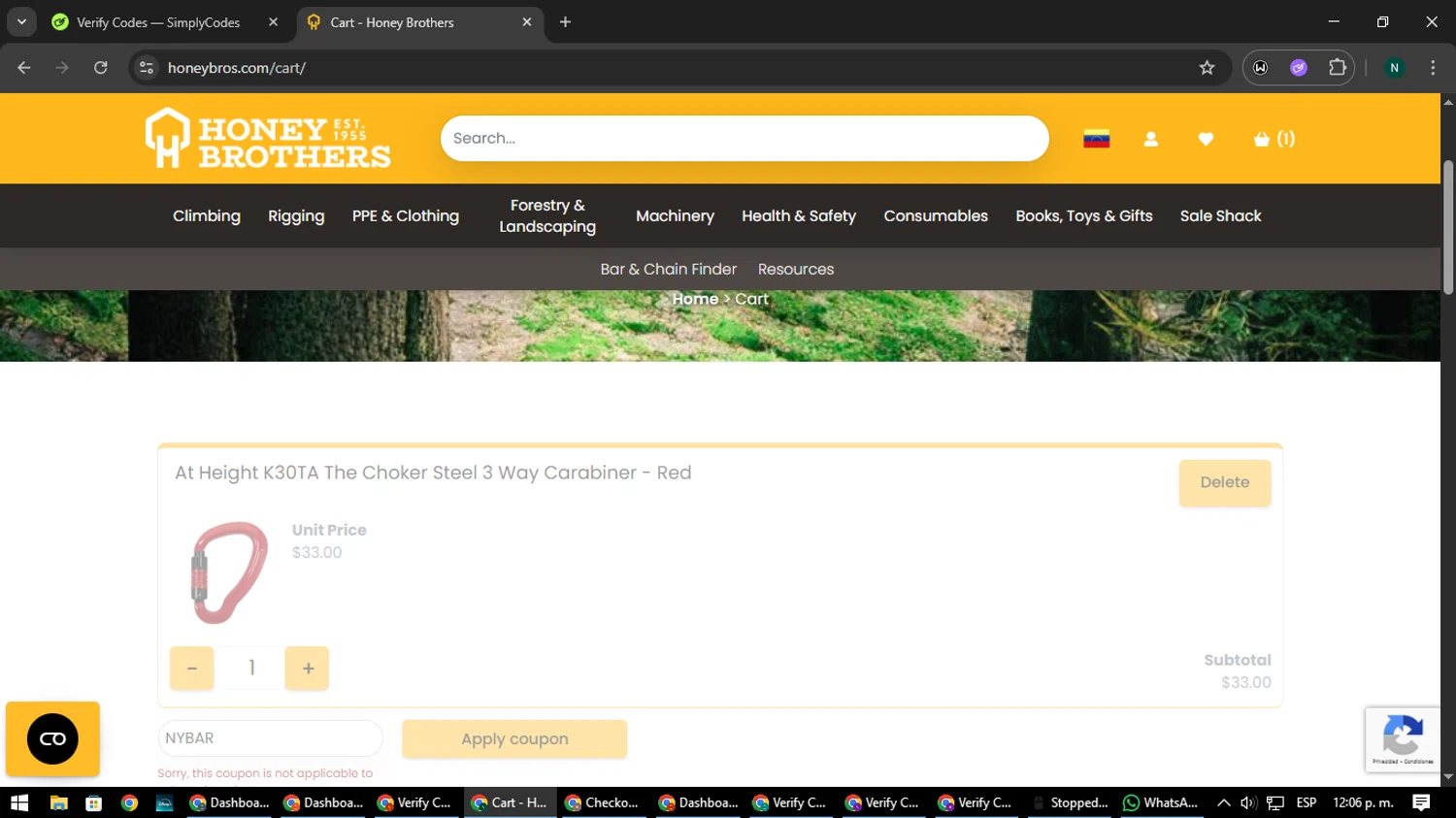 Honey Brothers discount code screenshot showing code NYBAR applied at Honey Brothers checkout page. Uploaded by SimplyCodes community member nataaokiiii on Jun 20, 2025