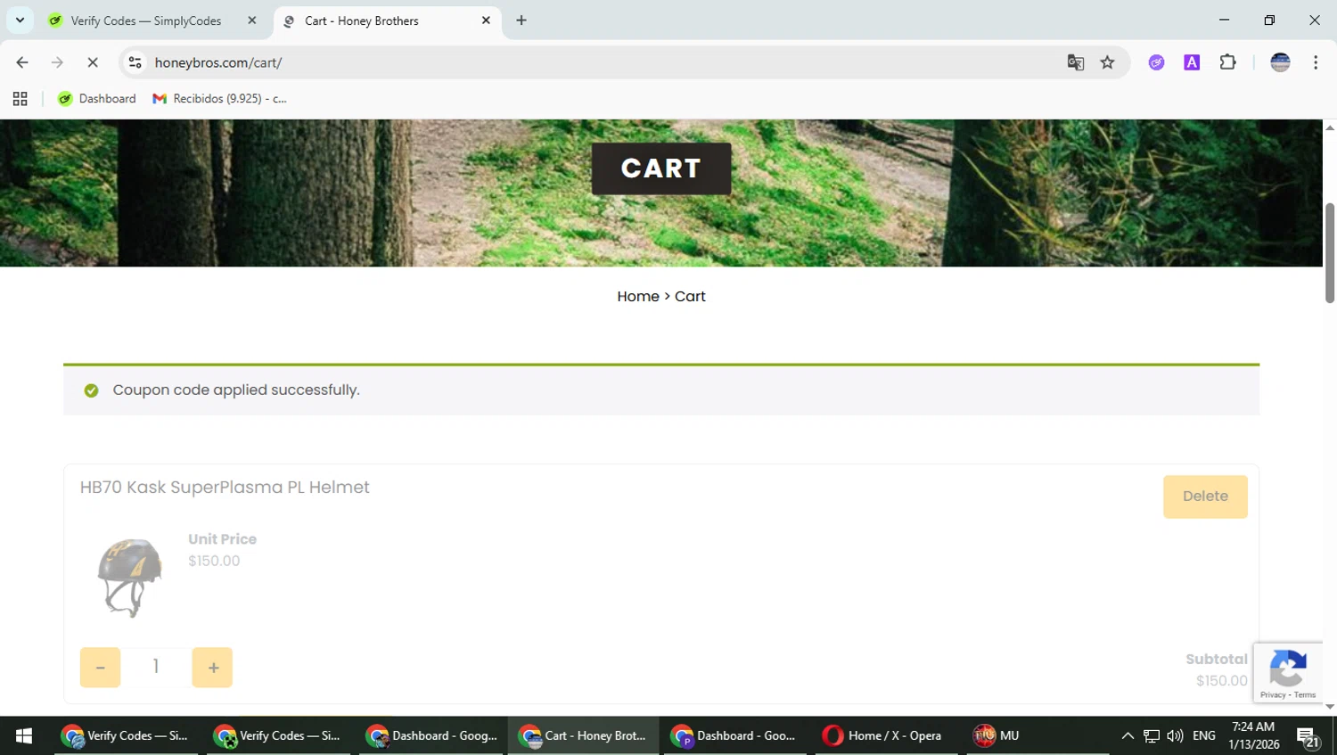 Honey Brothers checkout page showing Honey Brothers discount code box | Screenshot taken by SimplyCodes community member on Jan 13, 2026