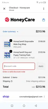 Honeycarepets coupon verification screenshot