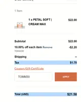 TOMM30 coupon verification screenshot