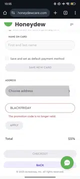 Honeydew Care coupon verification screenshot