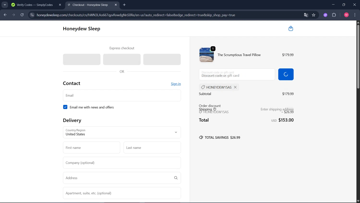 Honeydew Sleep discount code screenshot showing code HONEYDEW15AS applied at Honeydew Sleep checkout page. Uploaded by SimplyCodes community member ValueCollector4159 on Sep 24, 2025