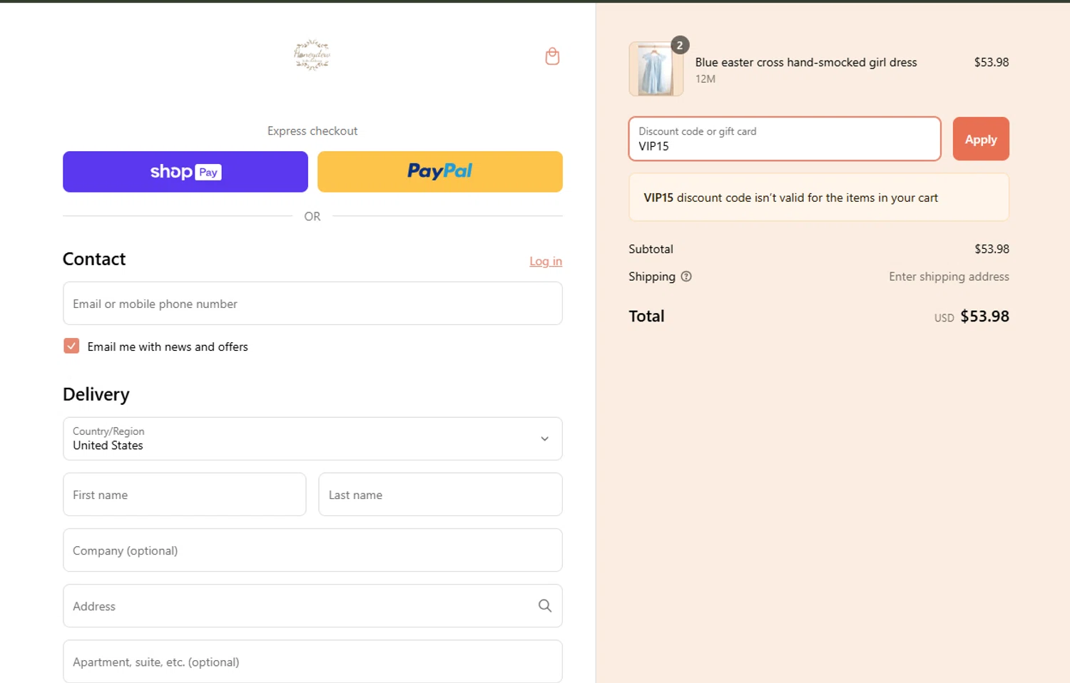 Honeydew USA discount code screenshot showing code VIP15 applied at Honeydew USA checkout page. Uploaded by SimplyCodes community member MagnificentSaver708 on Mar 10, 2025