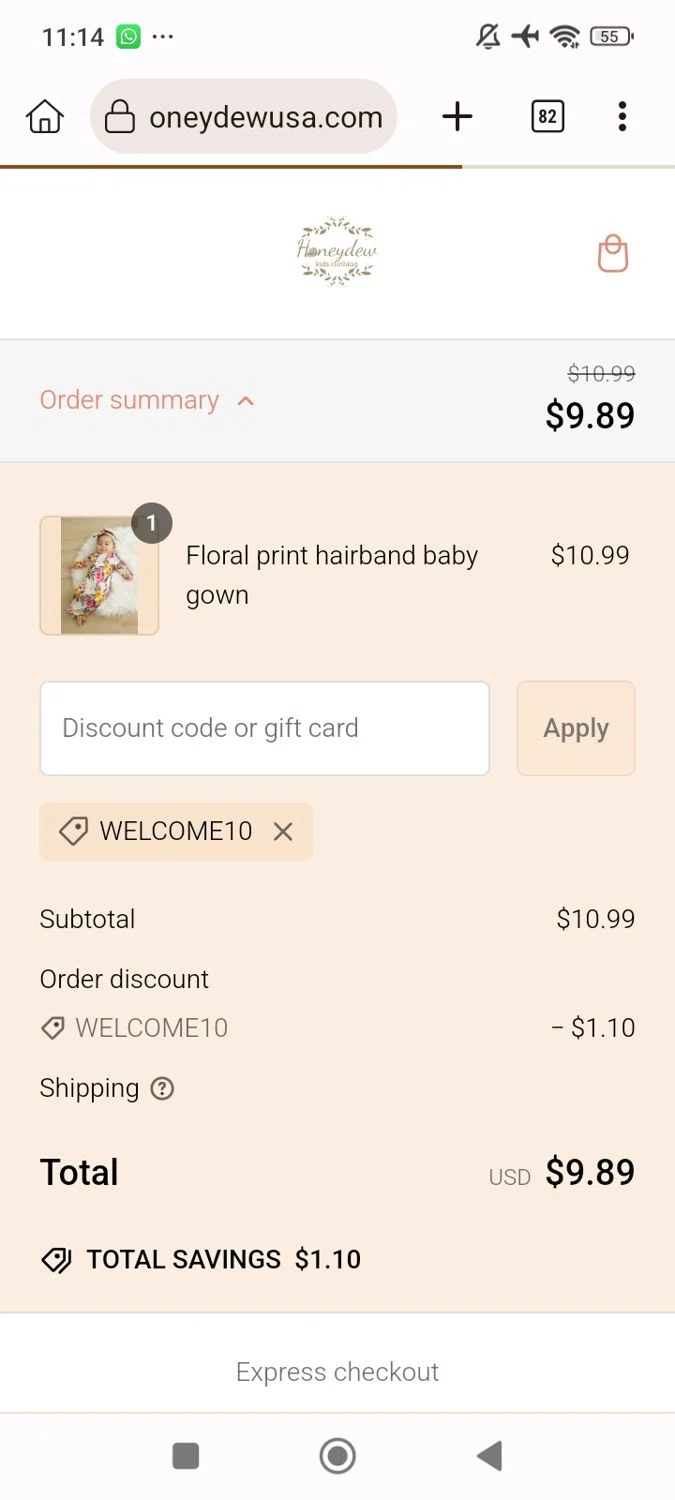 Honeydew USA discount code screenshot showing code WELCOME10 applied at Honeydew USA checkout page. Uploaded by SimplyCodes community member RomeoSantos on Feb 7, 2025