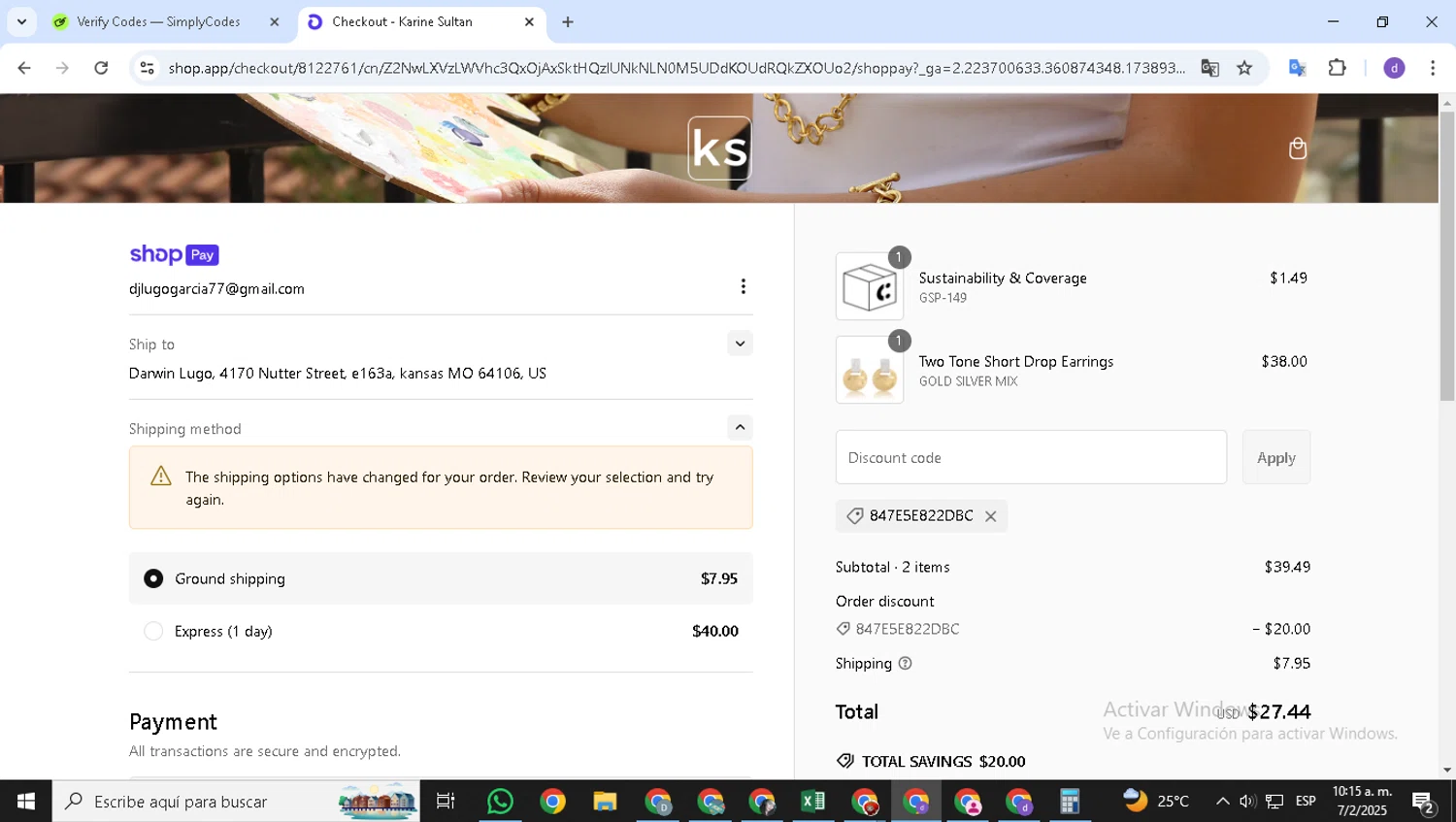 Honeydew USA discount code screenshot showing code WELCOME10 applied at Honeydew USA checkout page. Uploaded by SimplyCodes community member BonusVoyager7570 on Feb 7, 2025