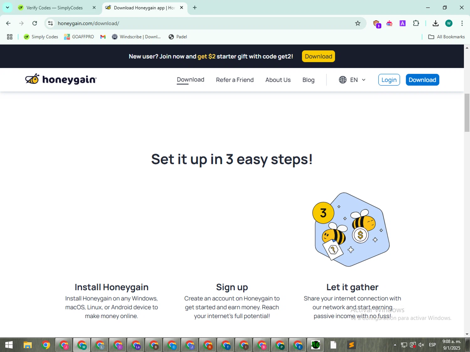 Honeygain checkout page showing Honeygain promo code box | Screenshot taken by SimplyCodes community member on Jan 9, 2025