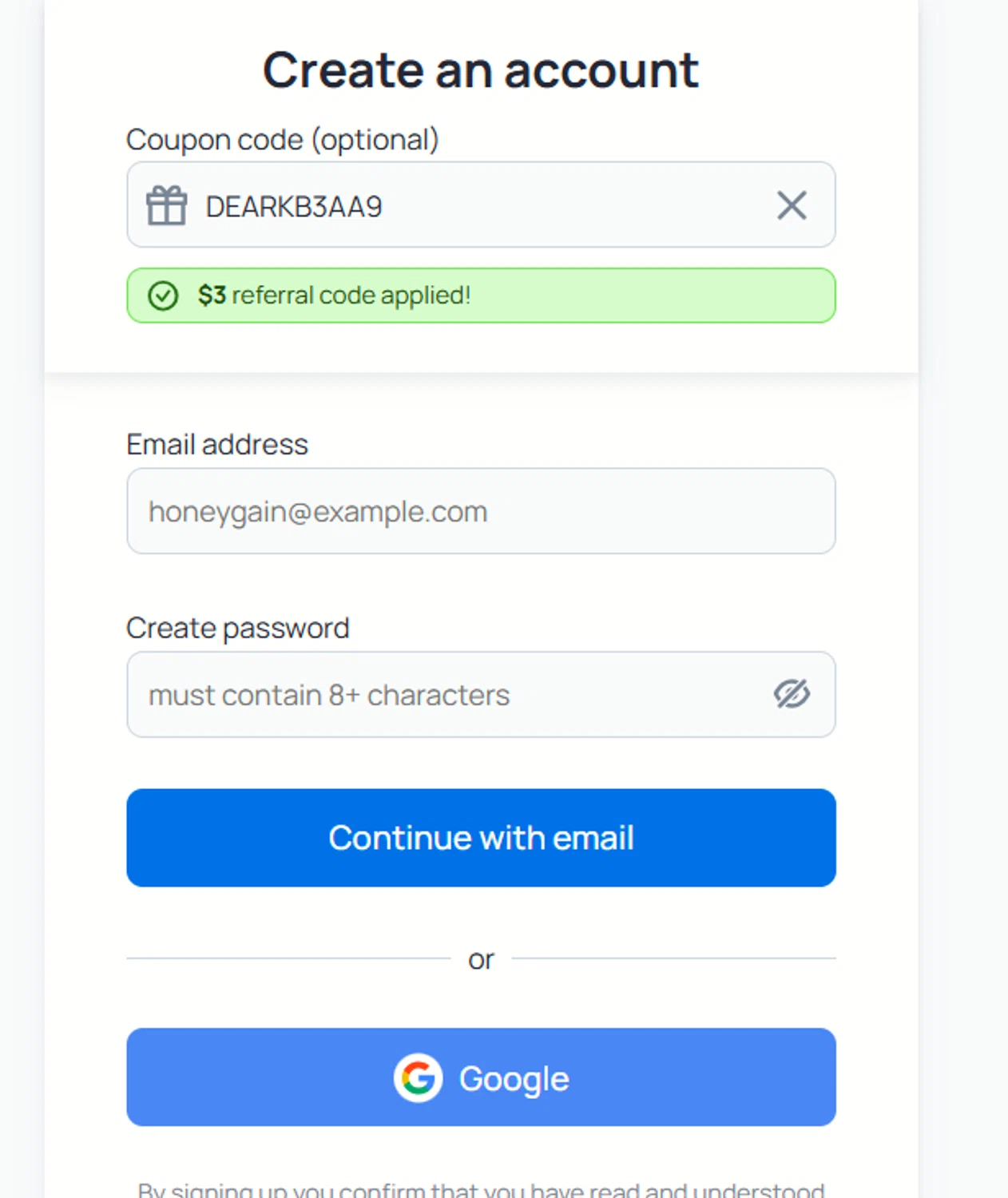 Honeygain promo code screenshot showing code DEARKB3AA9 applied at Honeygain checkout page. Uploaded by SimplyCodes community member mangoBajito1543 on Jul 3, 2025