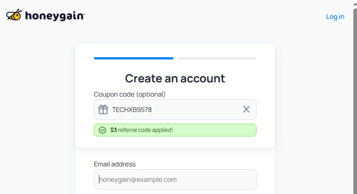 Honeygain promo code screenshot showing code TECHXB9578 applied at Honeygain checkout page. Uploaded by SimplyCodes community member usercode123 on Jan 6, 2026