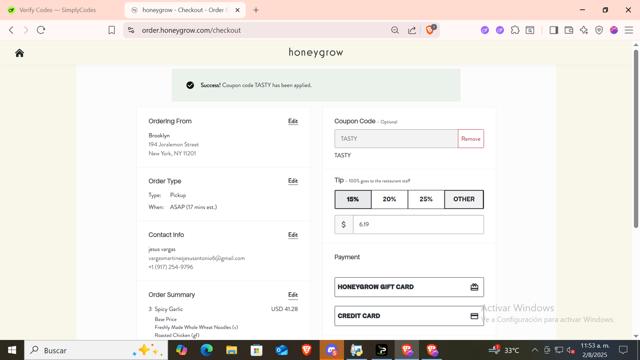 Honeygrow checkout page showing Honeygrow coupon code box | Screenshot taken by SimplyCodes community member on Aug 2, 2025
