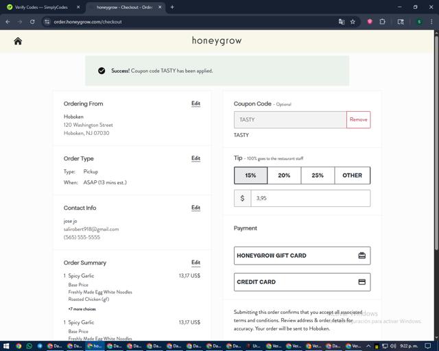 Honeygrow checkout page showing Honeygrow coupon code box | Screenshot taken by SimplyCodes community member on Sep 9, 2025