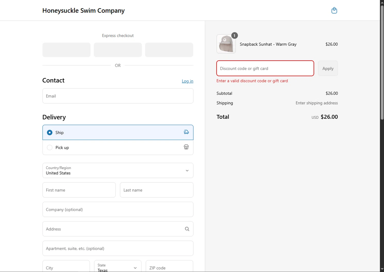 Honeysuckle Swim Company discount code screenshot showing code ASHLEY10 applied at Honeysuckle Swim Company checkout page. Uploaded by SimplyCodes community member SalePhoenix2220 on Aug 15, 2025