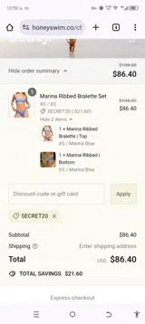 SECRET20 coupon verification screenshot