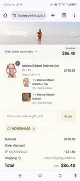 MCKENNA20 coupon verification screenshot