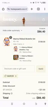 SAVE20 coupon verification screenshot