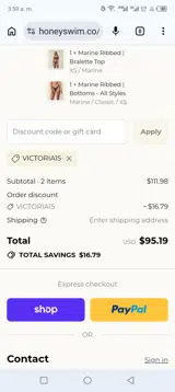 VICTORIA15 coupon verification screenshot