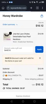 SAVE10 coupon verification screenshot