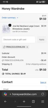 PRINCESSVERMILION coupon verification screenshot