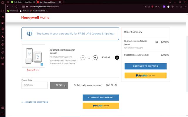 Honeywell  Home checkout page showing Honeywell  Home promo code box | Screenshot taken by SimplyCodes community member on Jun 30, 2024