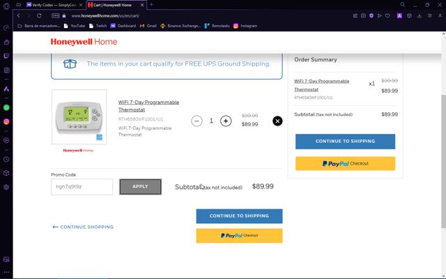 Honeywell  Home checkout page showing Honeywell  Home promo code box | Screenshot taken by SimplyCodes community member on Mar 15, 2024