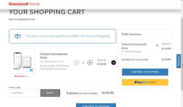 Honeywell  Home checkout page showing Honeywell  Home promo code box | Screenshot taken by SimplyCodes community member on Apr 29, 2024