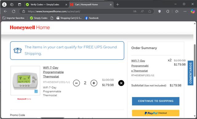 Honeywell  Home checkout page showing Honeywell  Home promo code box | Screenshot taken by SimplyCodes community member on Dec 14, 2024
