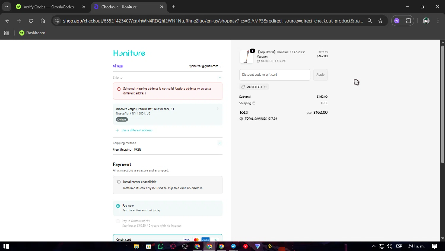 Honiture promo code screenshot showing code MORETECH applied at Honiture checkout page. Uploaded by SimplyCodes community member Franyer on Oct 23, 2025