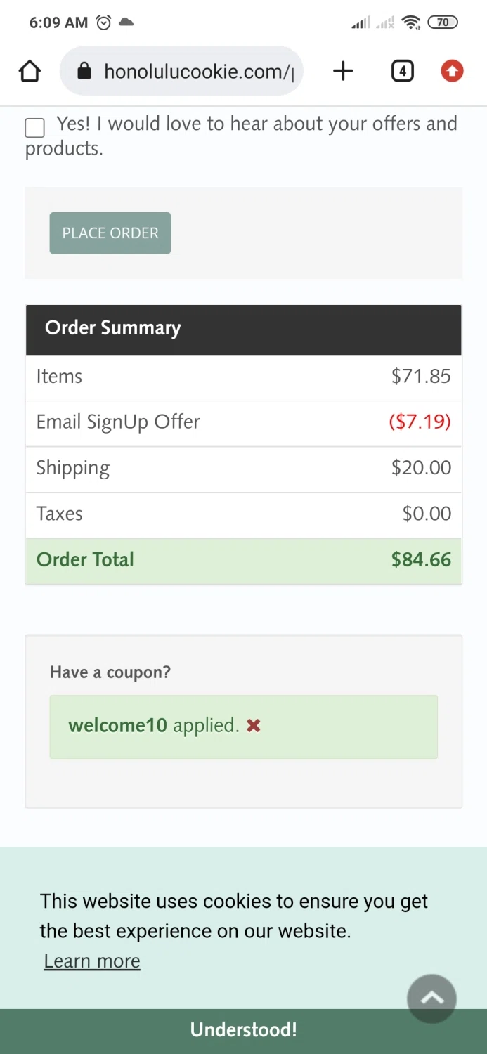how to use Honolulu Cookie coupons
