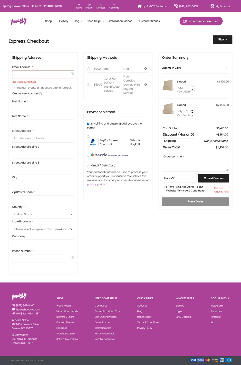 Hoodsly discount code screenshot showing code Honor10 applied at Hoodsly checkout page. Uploaded by SimplyCodes community member WladimirV on Apr 4, 2025
