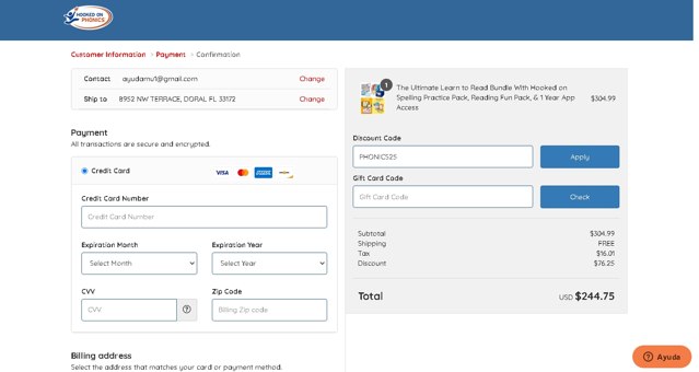 Hooked On Phonics checkout page showing Hooked On Phonics discount code box | Screenshot taken by SimplyCodes community member on Mar 10, 2022