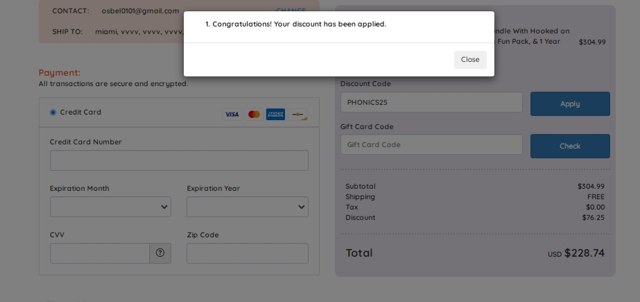 Hooked On Phonics checkout page showing Hooked On Phonics discount code box | Screenshot taken by SimplyCodes community member on Sep 27, 2022